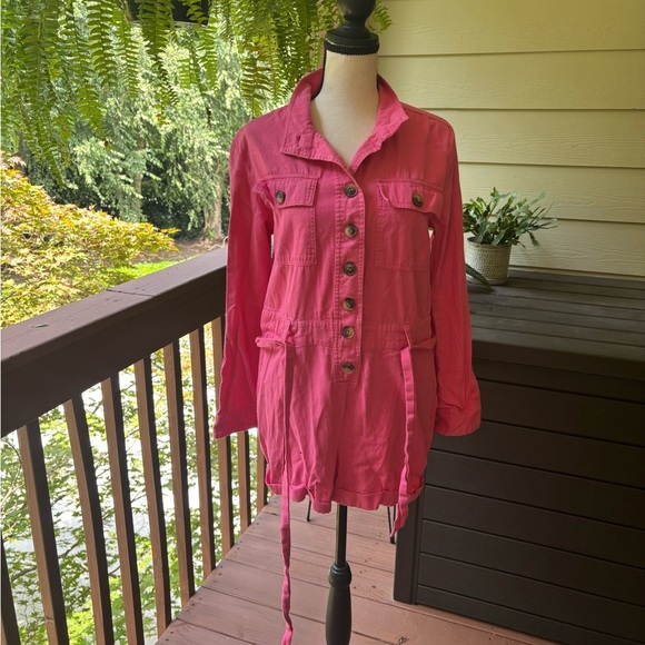 Express x Rocky Barnes Pink Safari Button Up Girlhoodcore Romper Jumpsuit Size S - Picture 7 of 11
